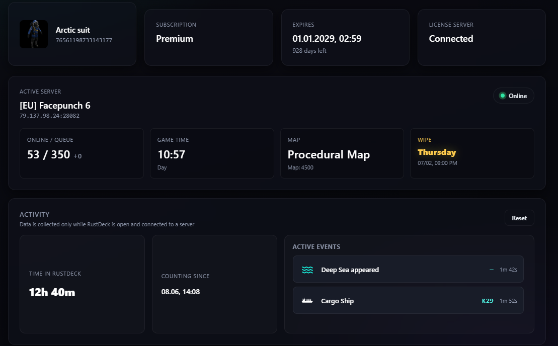 RustDeck dashboard